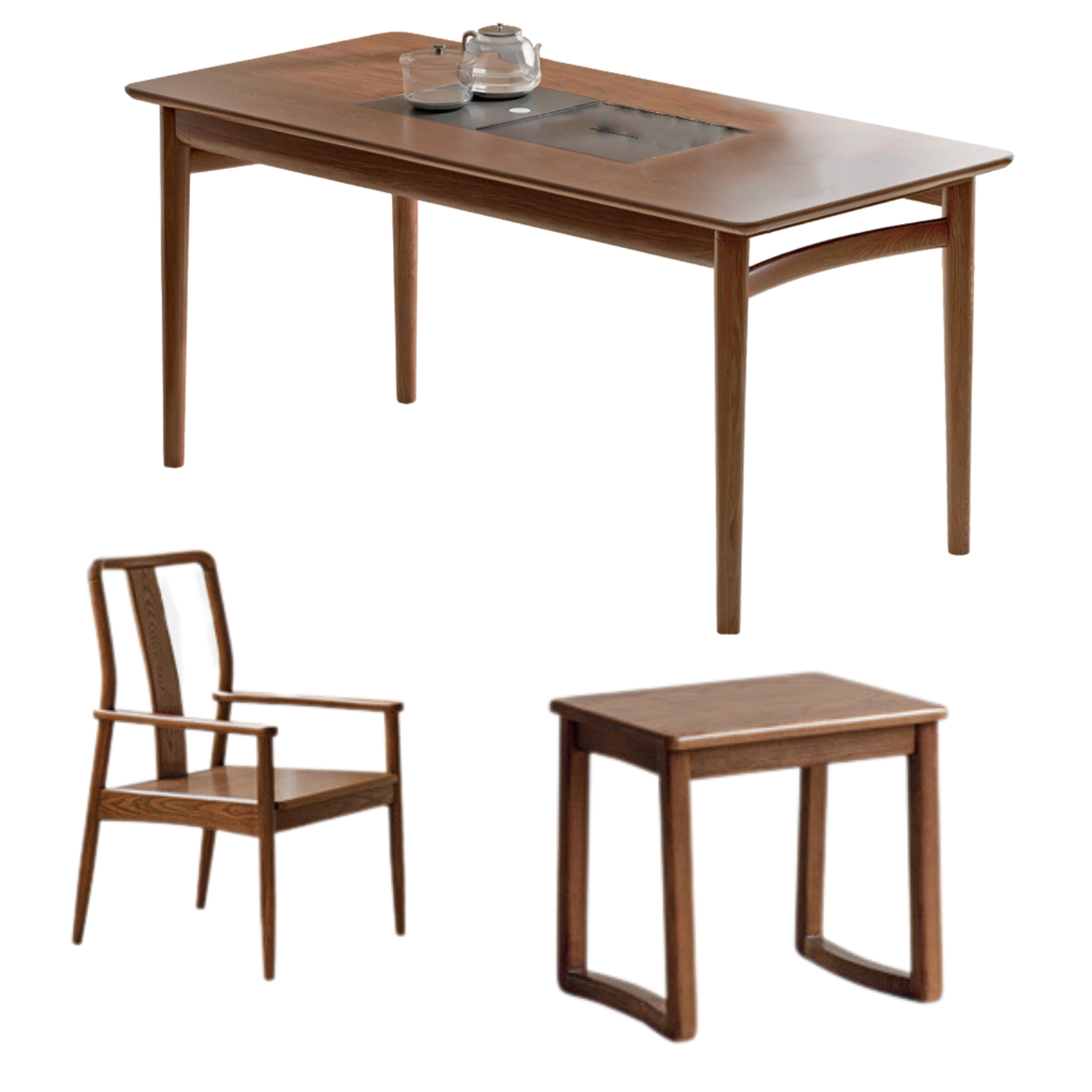 Ash Solid Wood Tea Table With Tea Tray