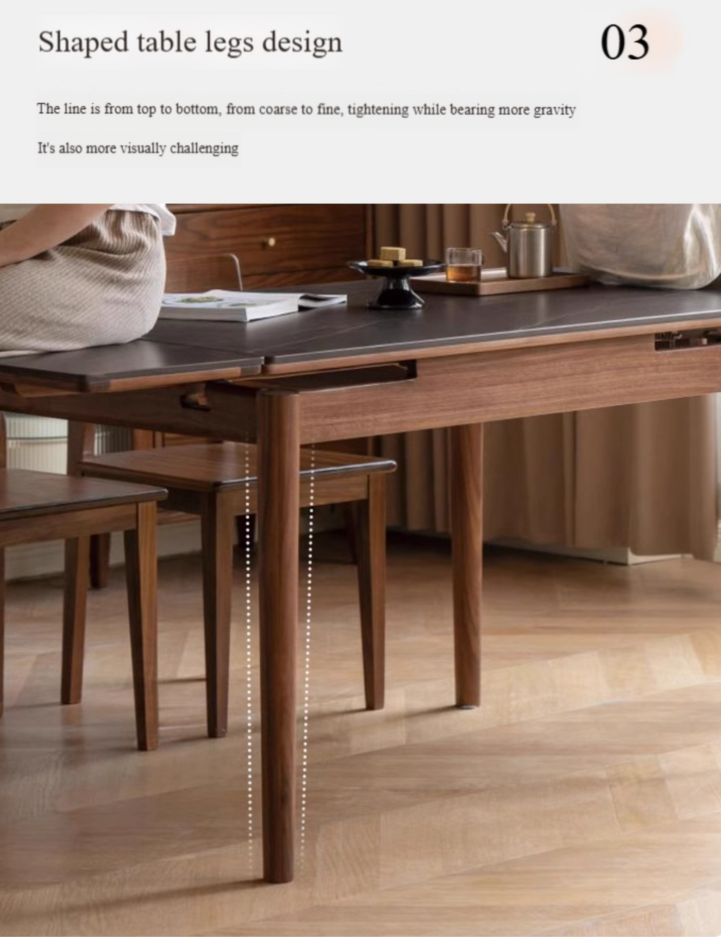 Black Walnut Solid Wood and Rock Plate Dining Table