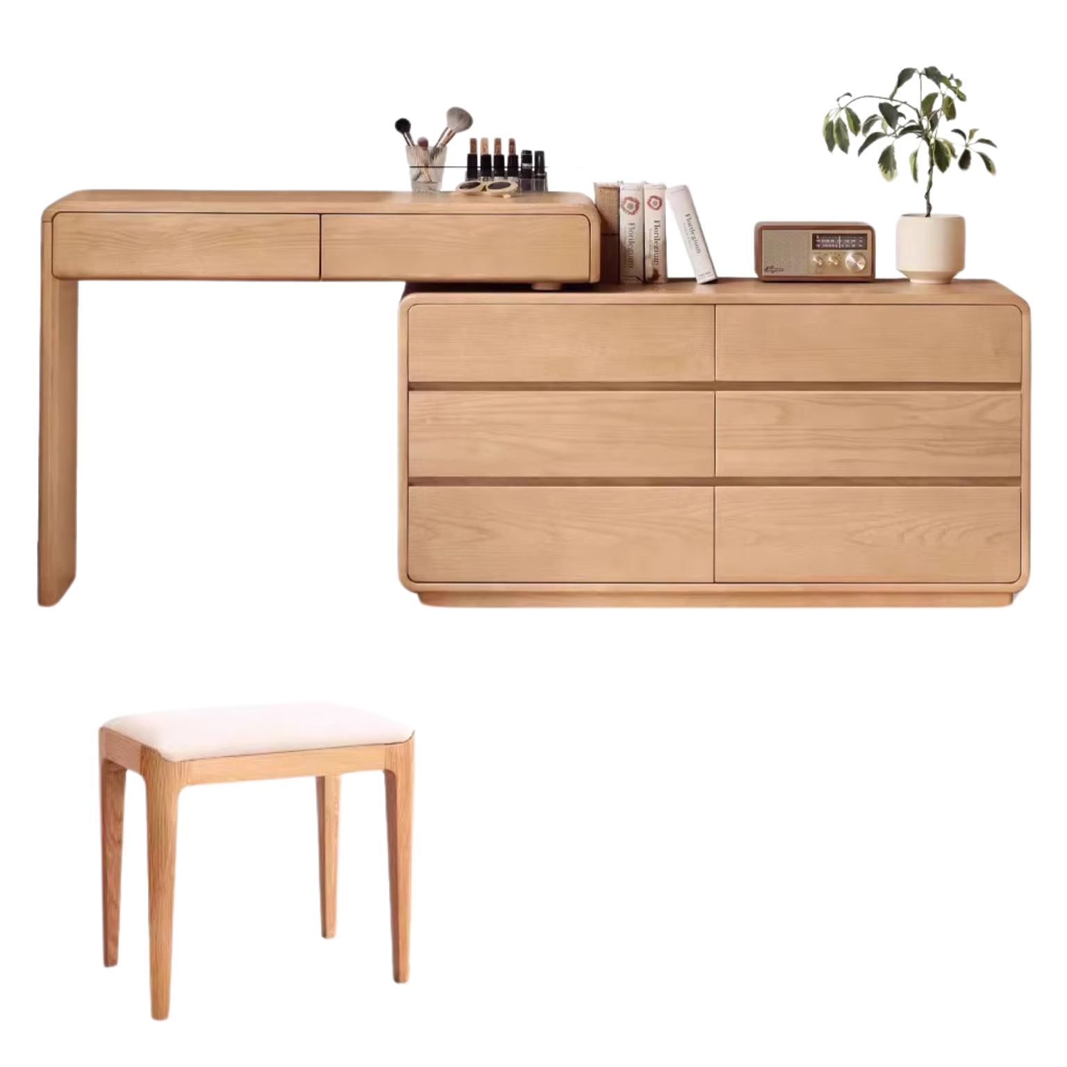 Ash Solid Wood Telescopic Dressing Table-USA