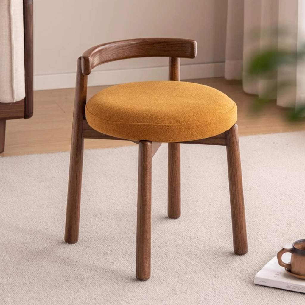 Black Walnut, Oak Solid Wood, Solid RubberWood Makeup Stool