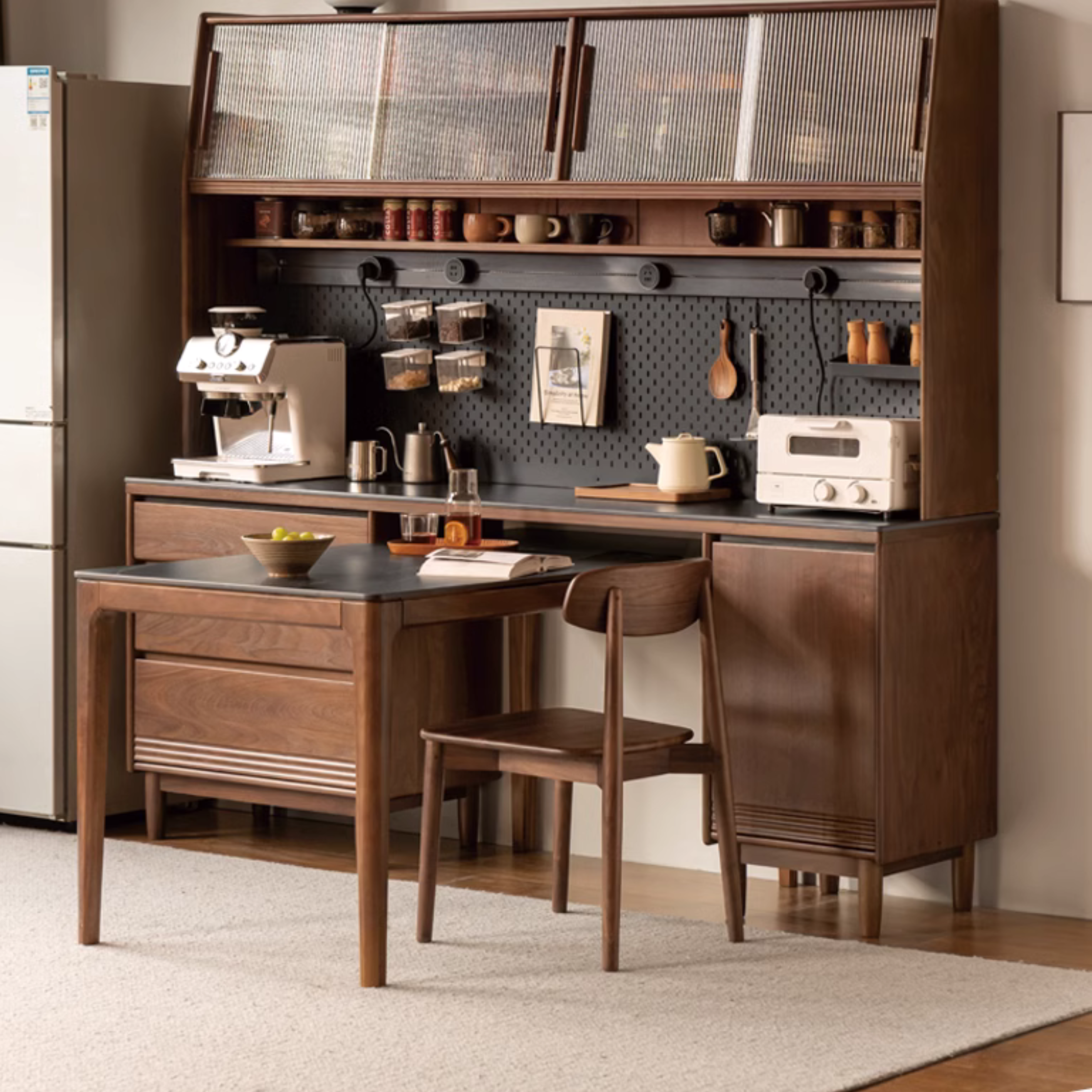 Black Walnut, Oak Solid Wood Light Luxury Style Rock Plate Storage Cabinet