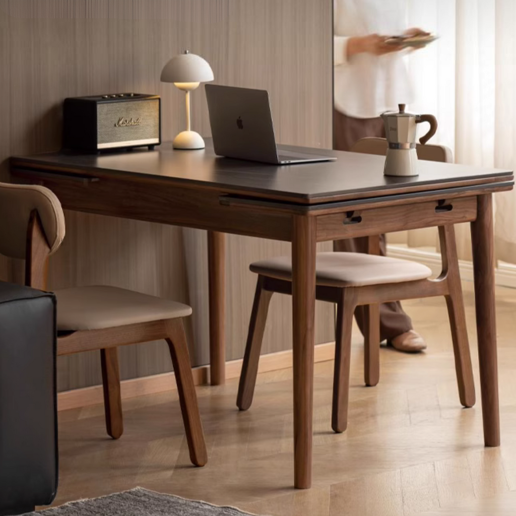 Black Walnut Solid Wood and Rock Plate Dining Table