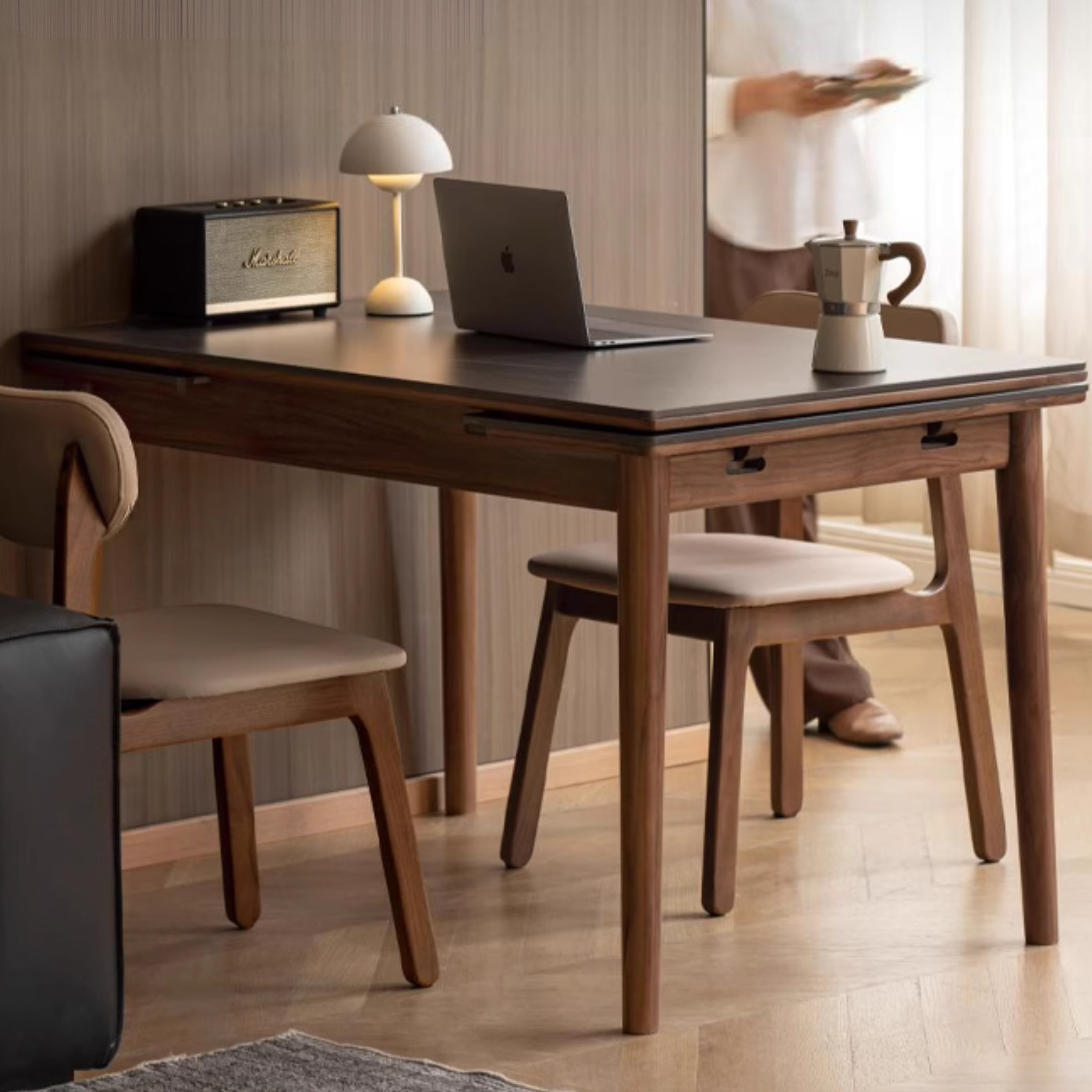 Black Walnut Solid Wood and Rock Plate Dining Table