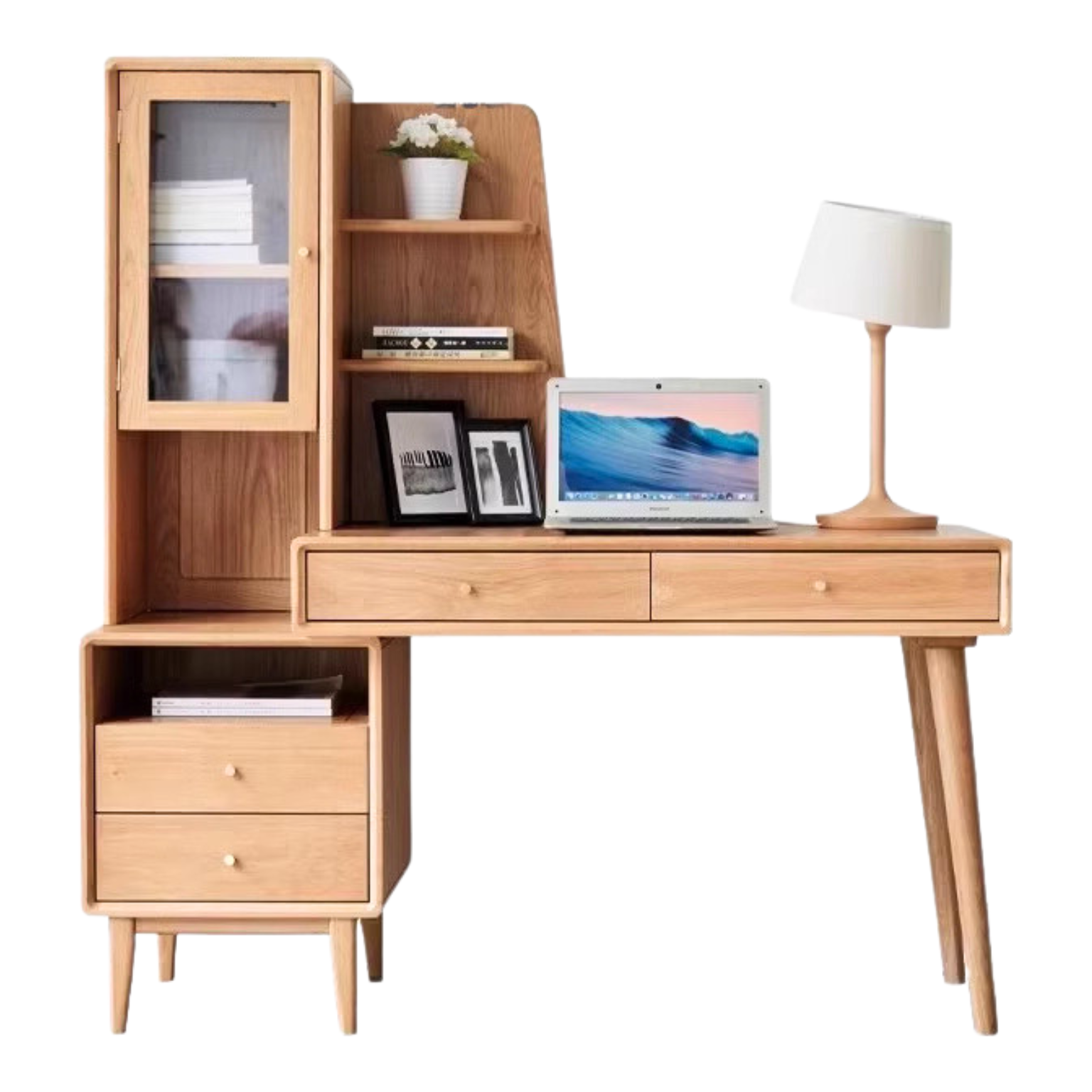 Oak Solid Wood Office Desk Combination