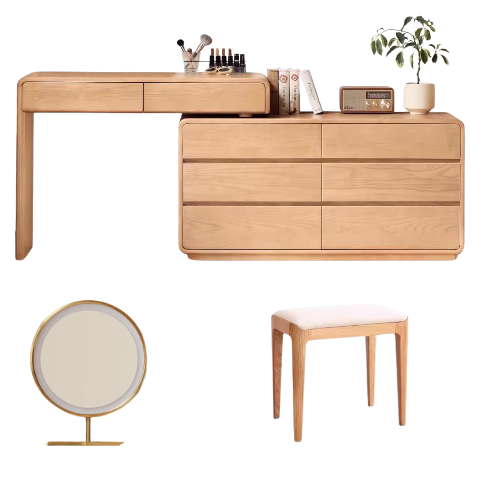 Ash Solid Wood Telescopic Dressing Table-USA