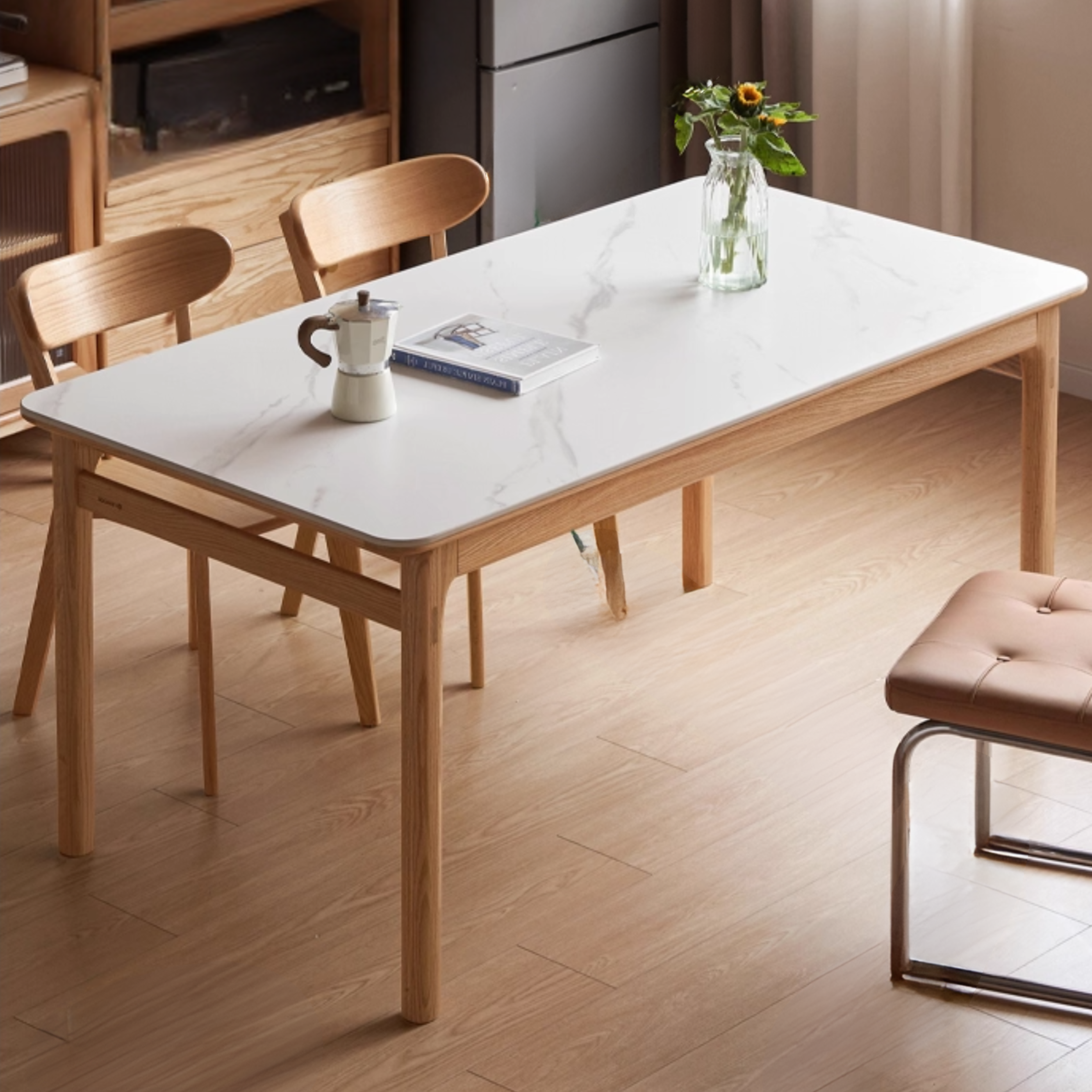 Oak Solid Wood Modern Rock Plate Dining Table