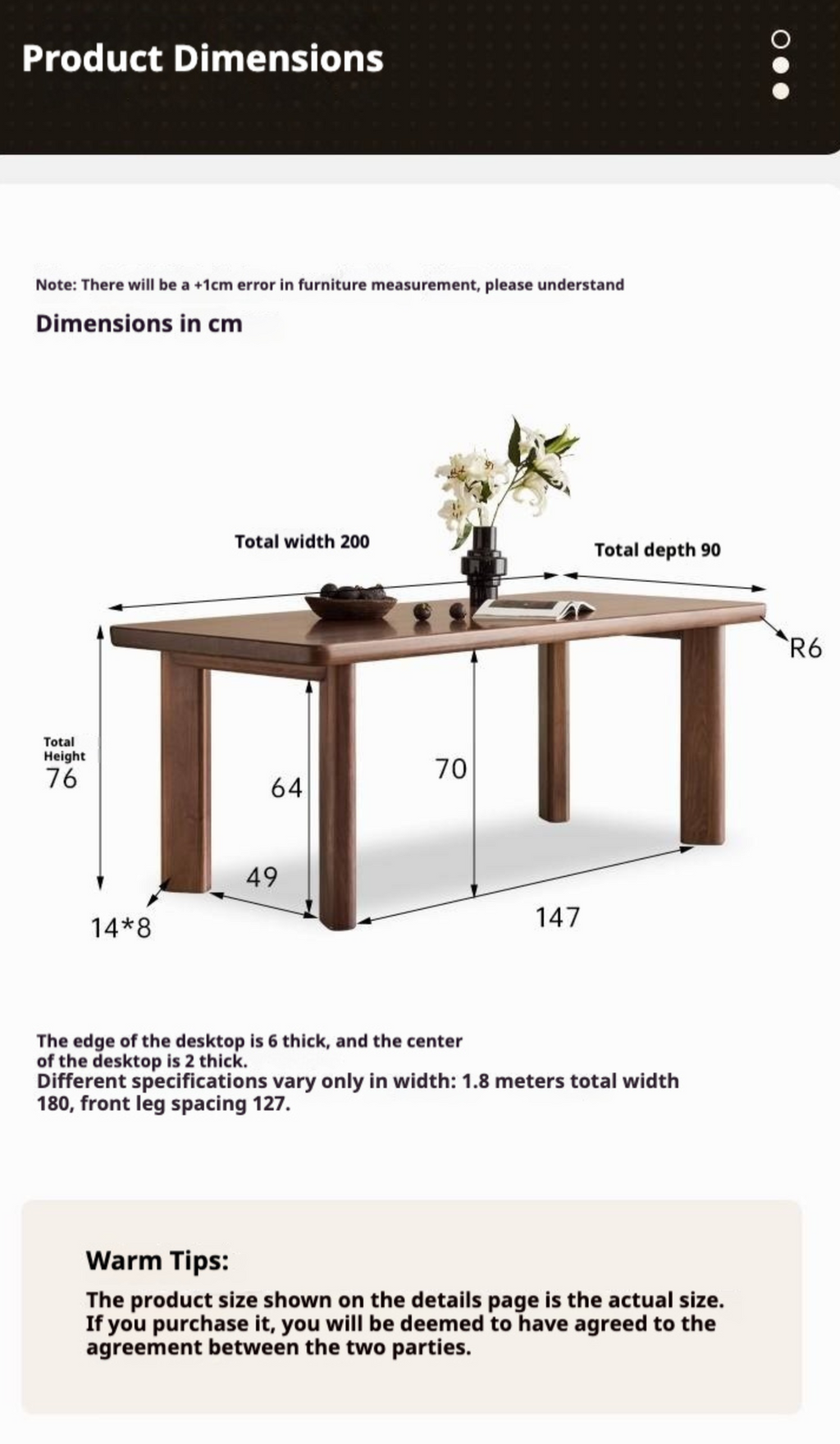 Black Walnut Solid Wood Dining Table