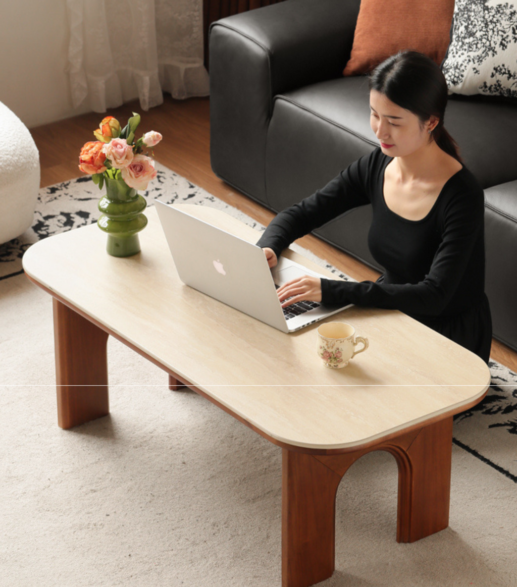 Tulip Solid Wood French Retro Rock Plate Coffee Table.
