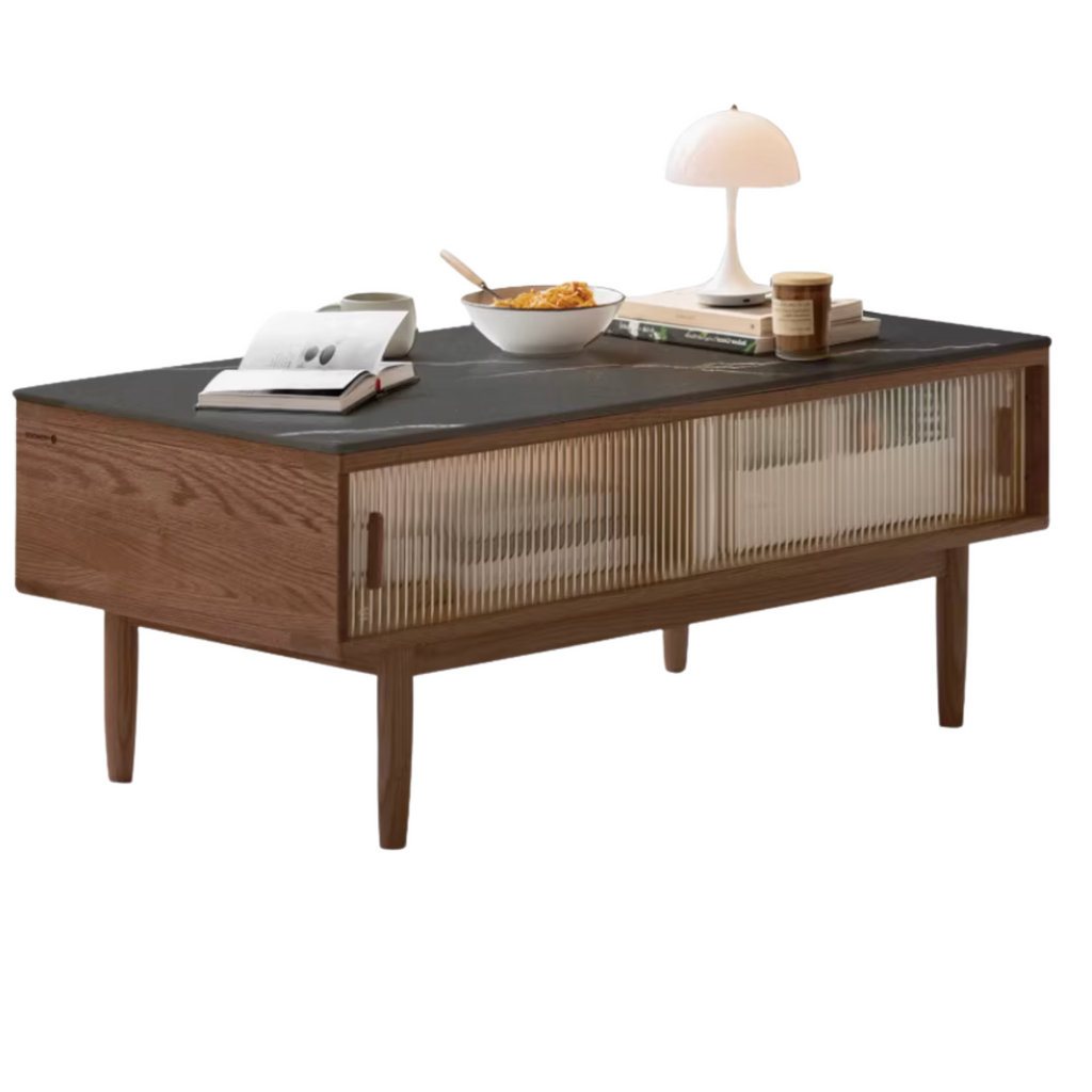 Black Walnut, Oak, Solid Rubberwood Solid Wood Modern Style Tea Table