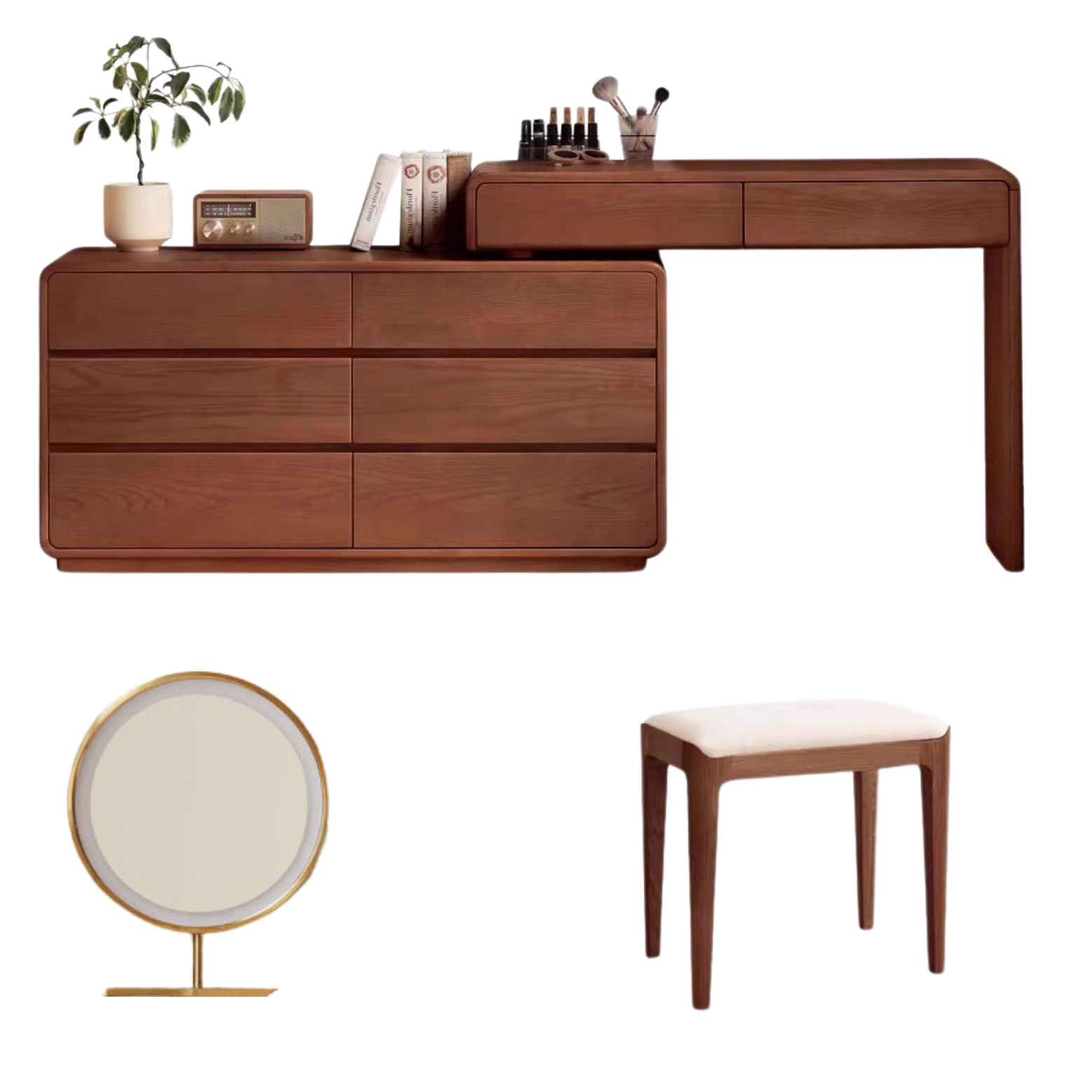Ash Solid Wood Telescopic Dressing Table-USA