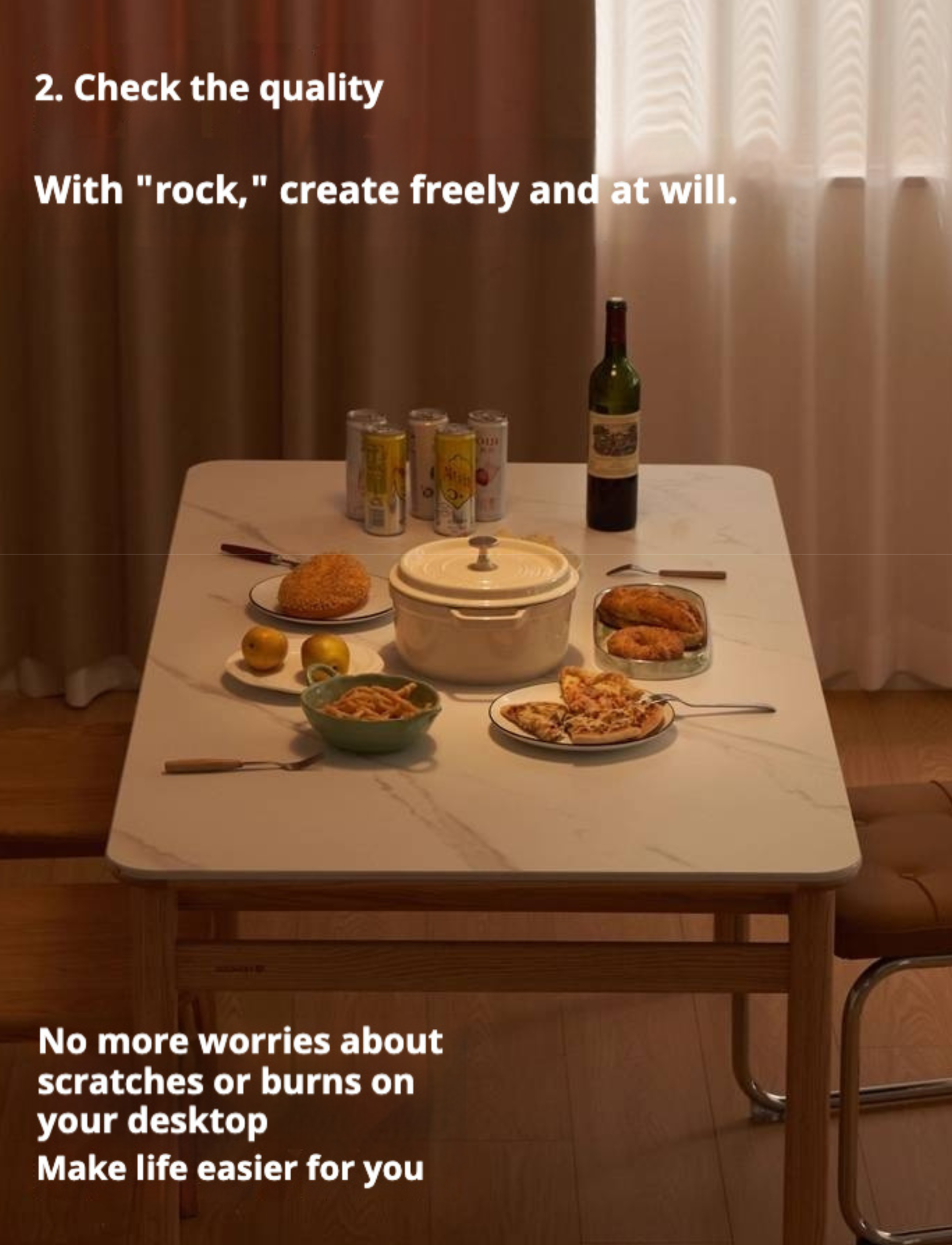 Oak Solid Wood Modern Rock Plate Dining Table