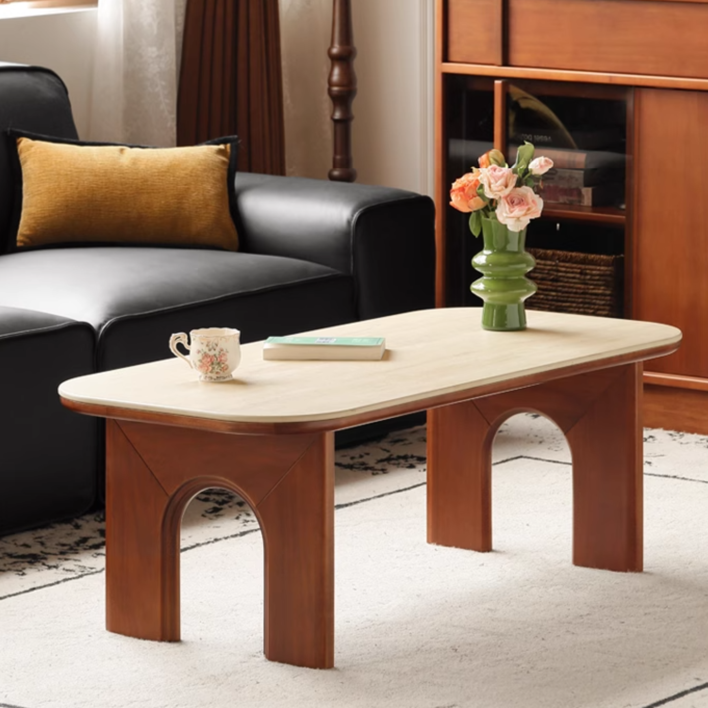 Tulip Solid Wood French Retro Rock Plate Coffee Table.