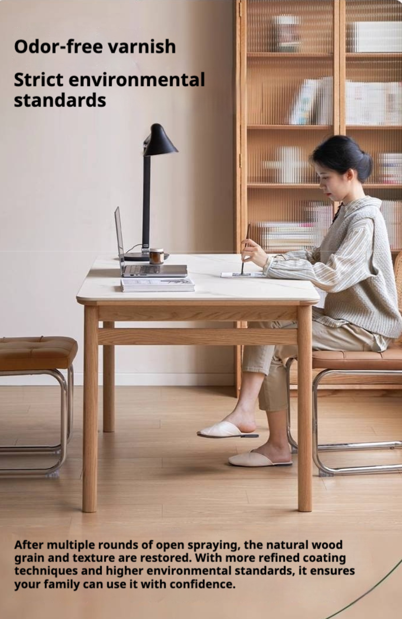 Oak Solid Wood Modern Rock Plate Dining Table