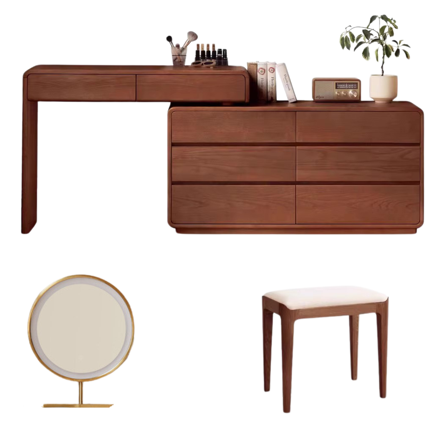 Ash Solid Wood Telescopic Dressing Table-USA