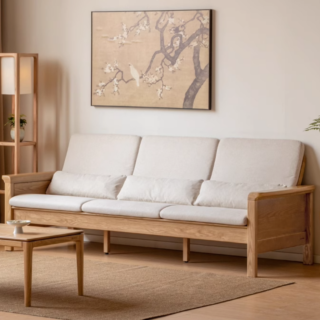 Ash Solid Wood Dual-purpose Fabric Sofa.