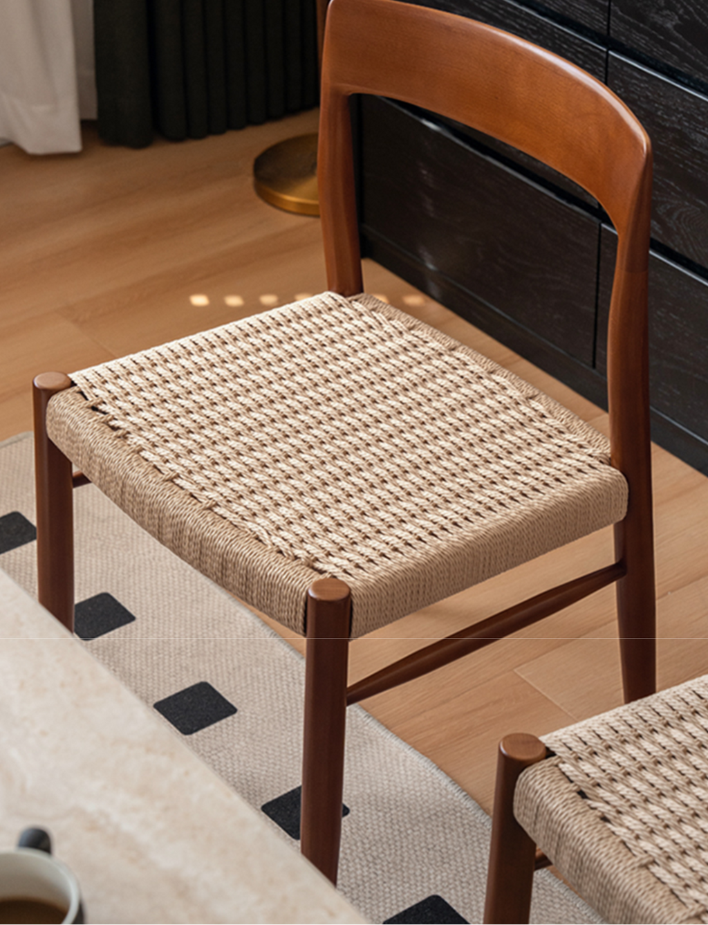 Set 4 pcs Oak Solid Wood Dining Rope Chair