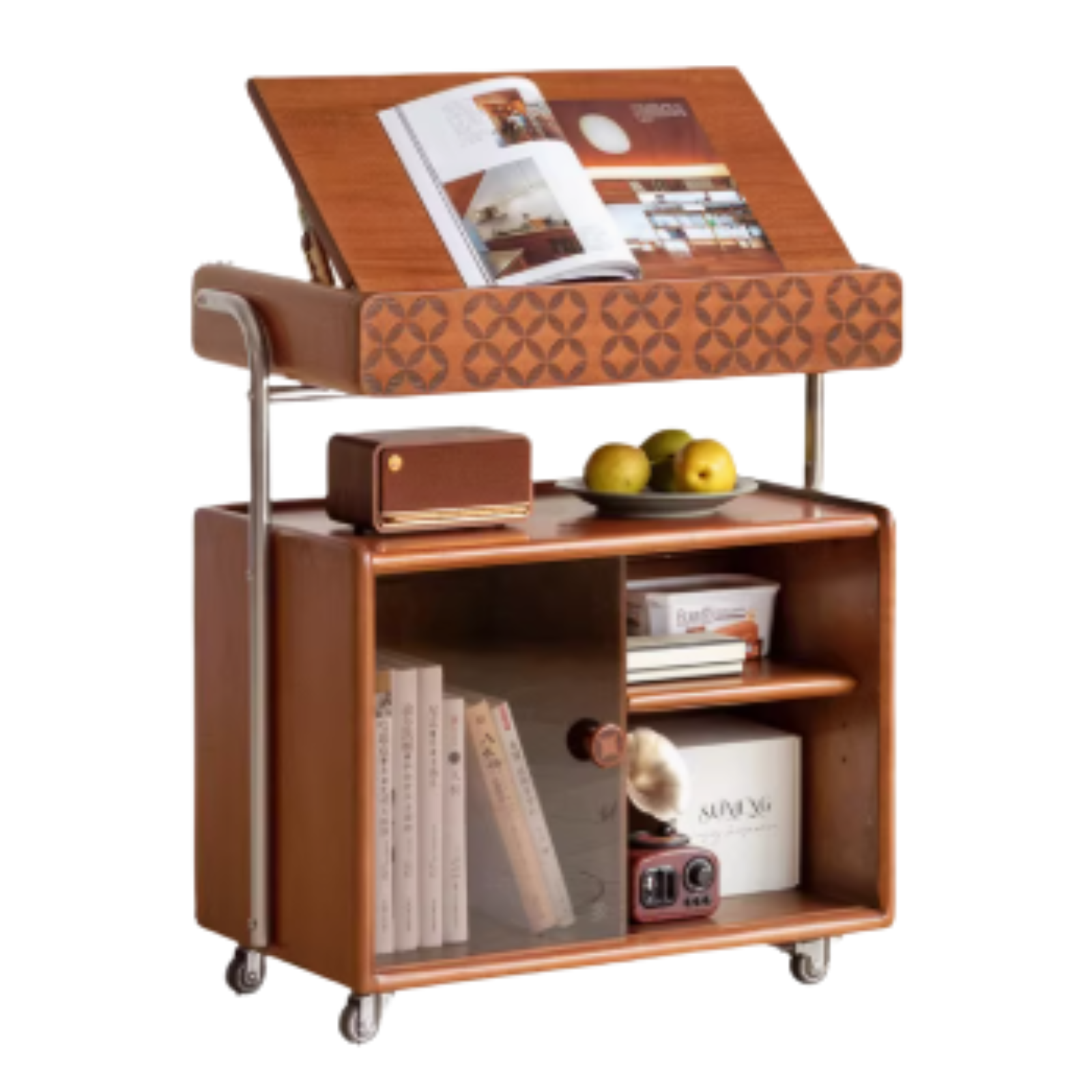 Poplar Solid Wood French Medieval Style Mobile Side Cabinet