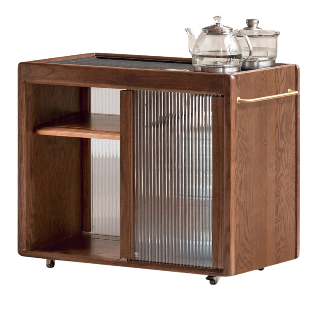 Ash, Oak, Black Walnut Solid Wood Mobile Side Tea Cabinet
