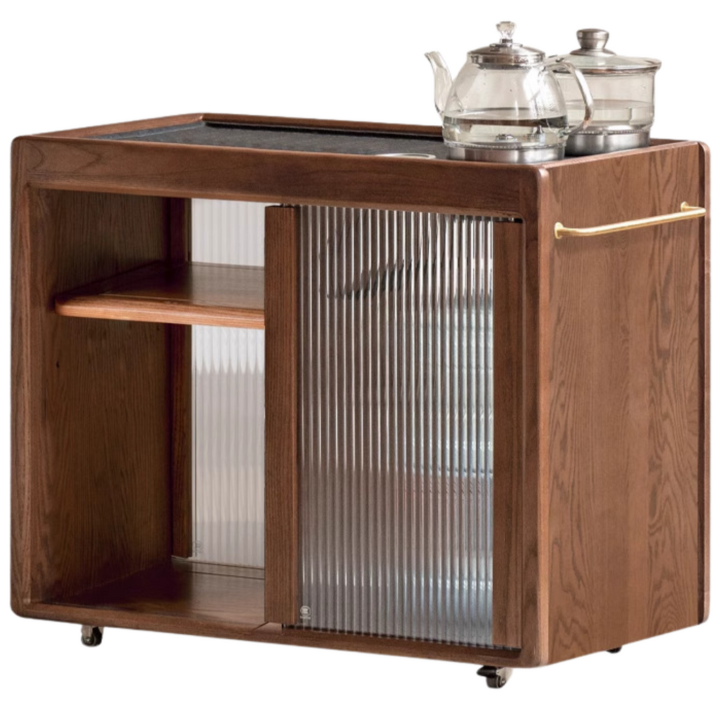 Ash, Oak, Black Walnut Solid Wood Mobile Side Tea Cabinet