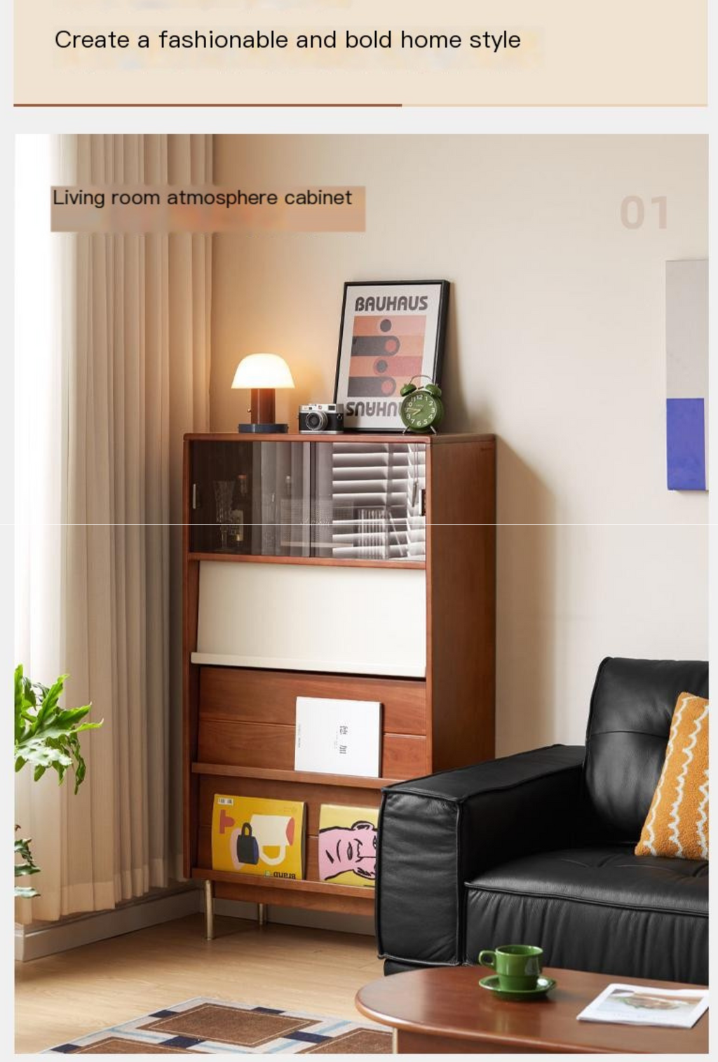 Tulip Solid Wood Middle Ages Flip Door Edge Cabinet.