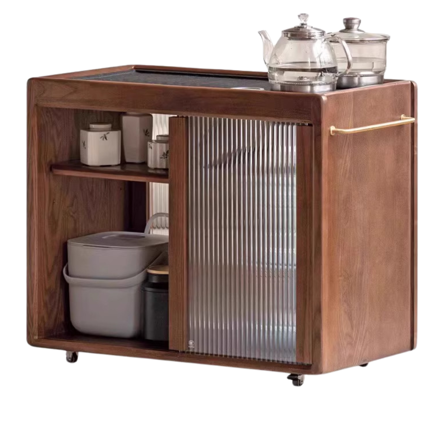 Ash, Oak, Black Walnut Solid Wood Mobile Side Tea Cabinet