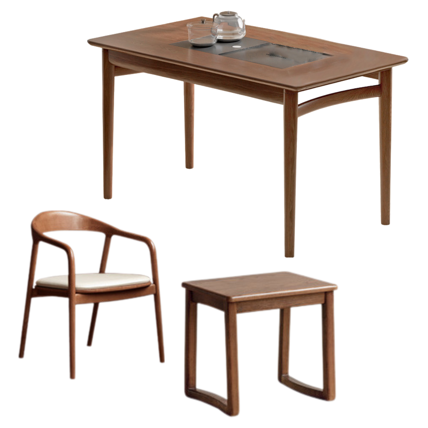 Ash Solid Wood Tea Table With Tea Tray