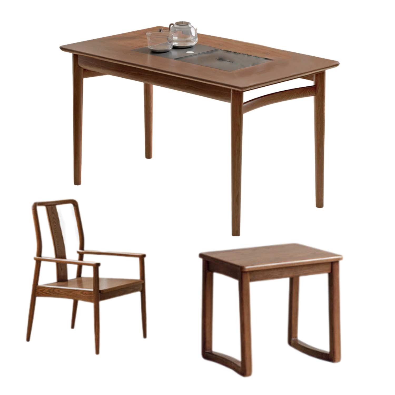 Ash Solid Wood Tea Table With Tea Tray