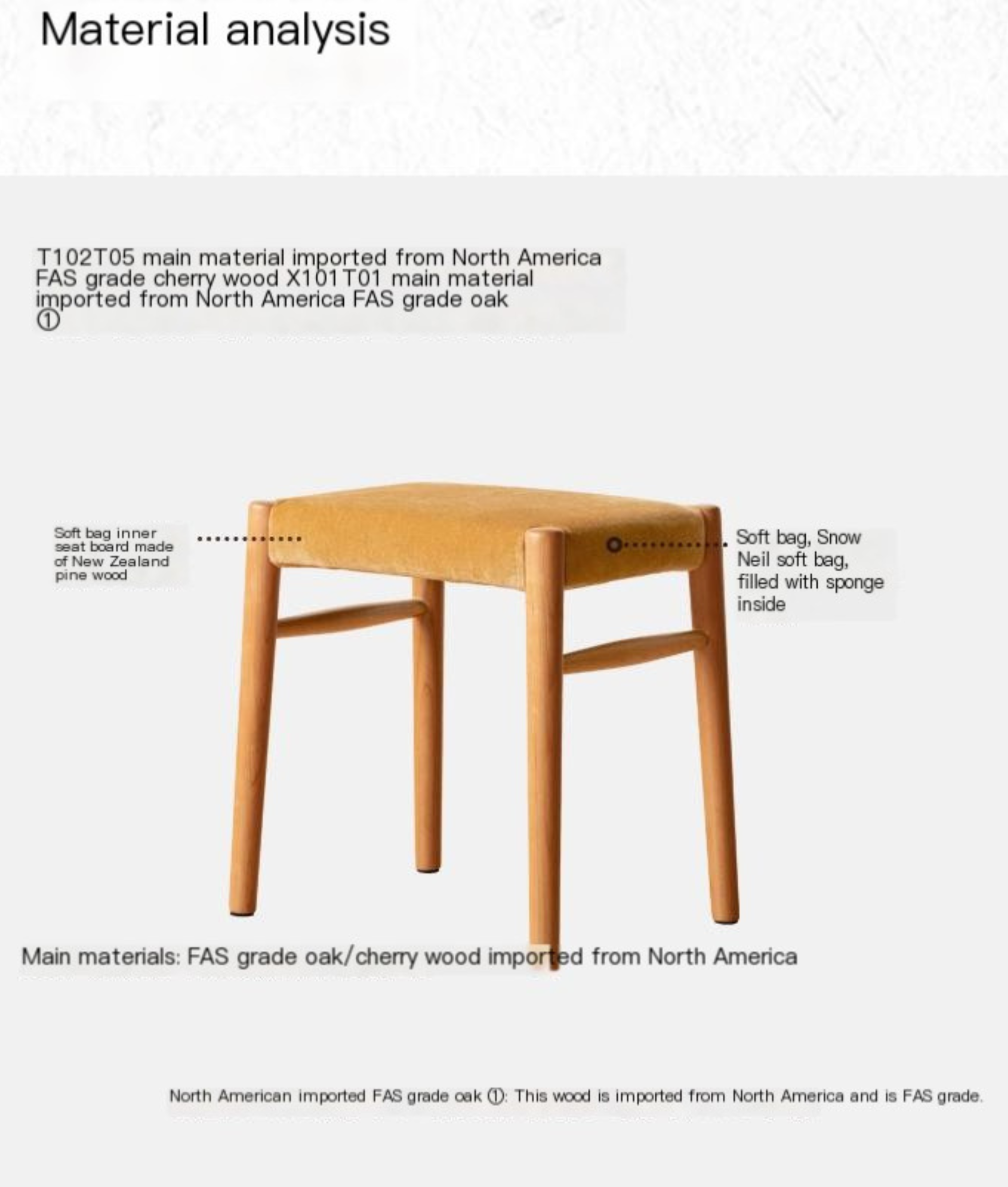 Cherry, Oak Solid Wood Retro Makeup Stool