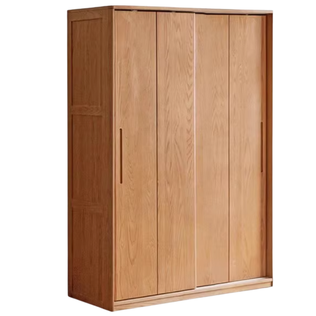 Oak, Ash Solid Wood Wardrobe With Sliding Doors.