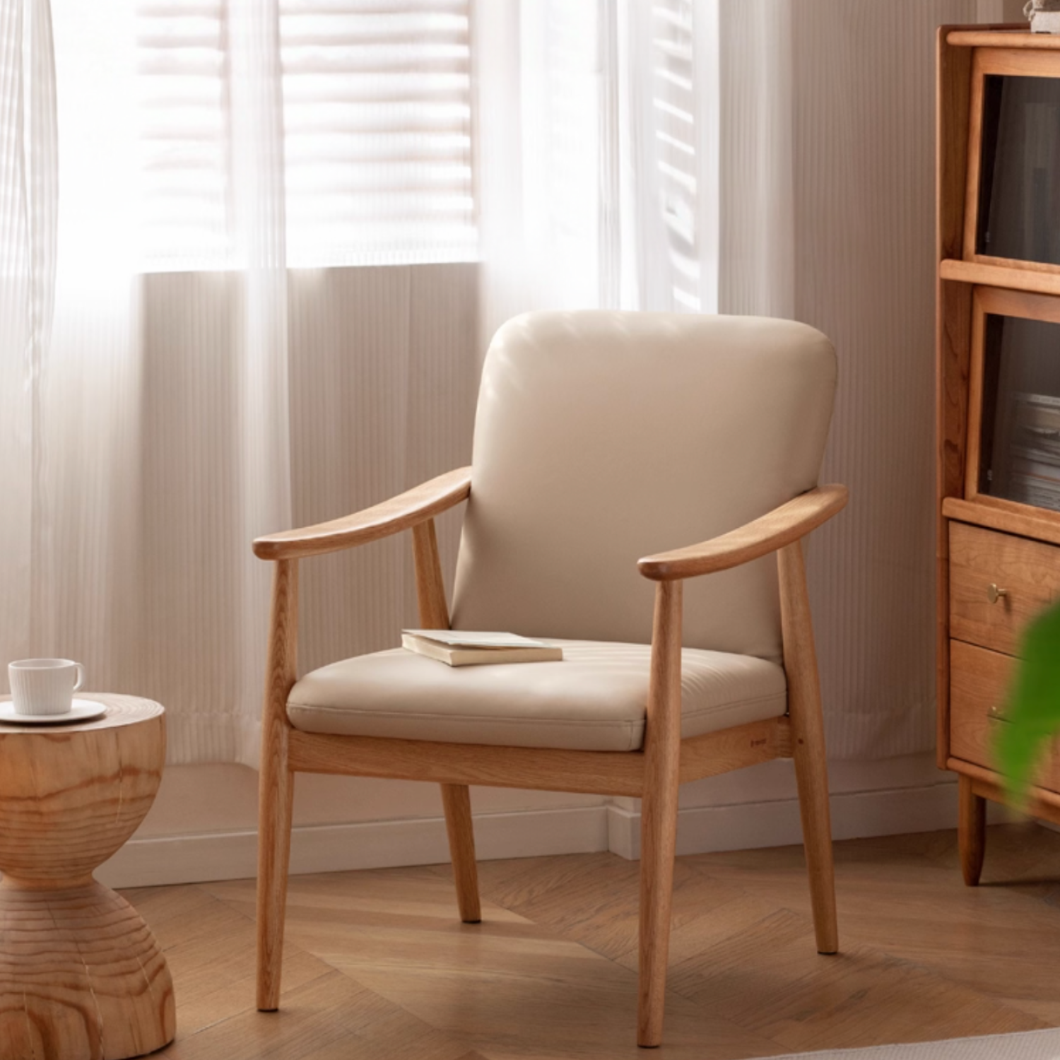 Oak Solid Wood Modern Minimalist Style Leisure Armchair