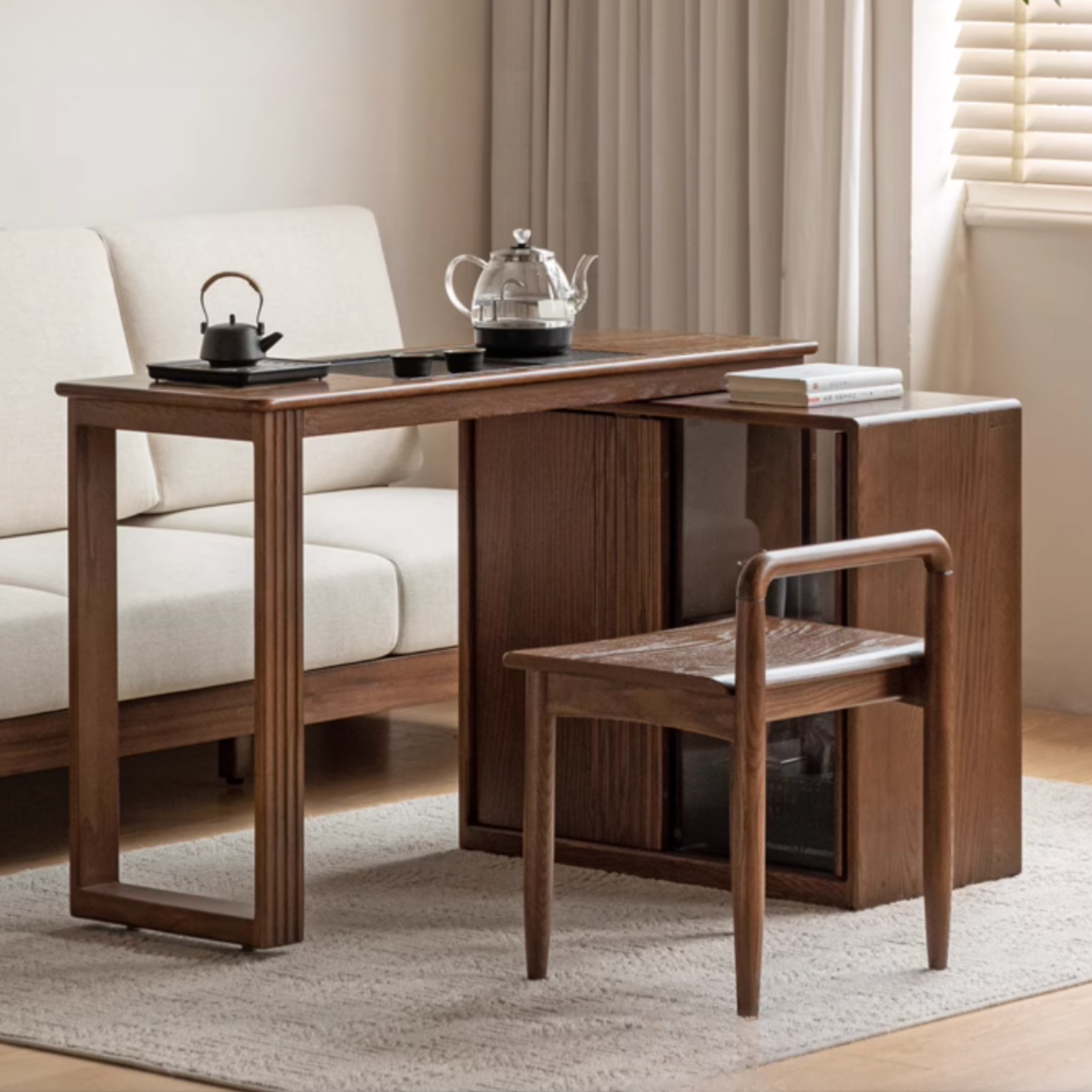 Ash Solid Wood Retractable Office Desk