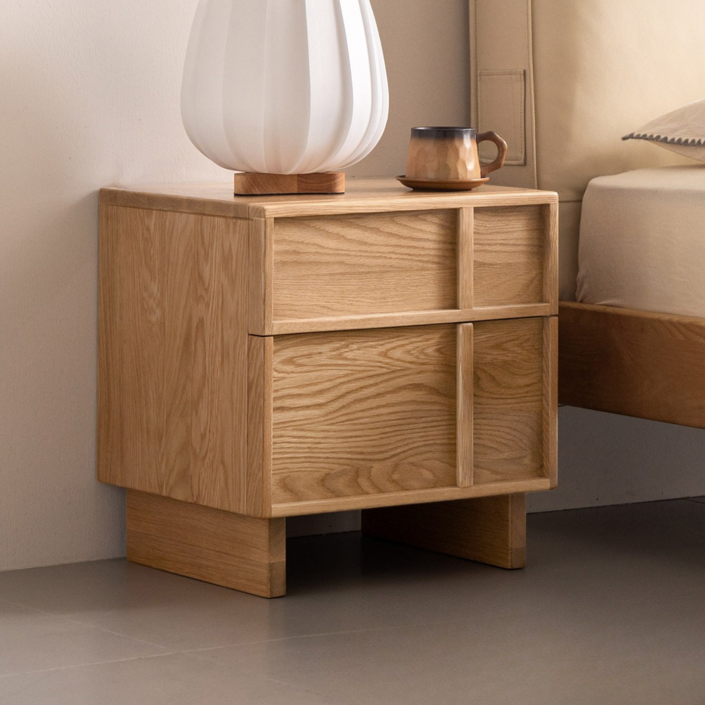 Red Oak, White Oak Solid Wood Two-drawer Nightstand