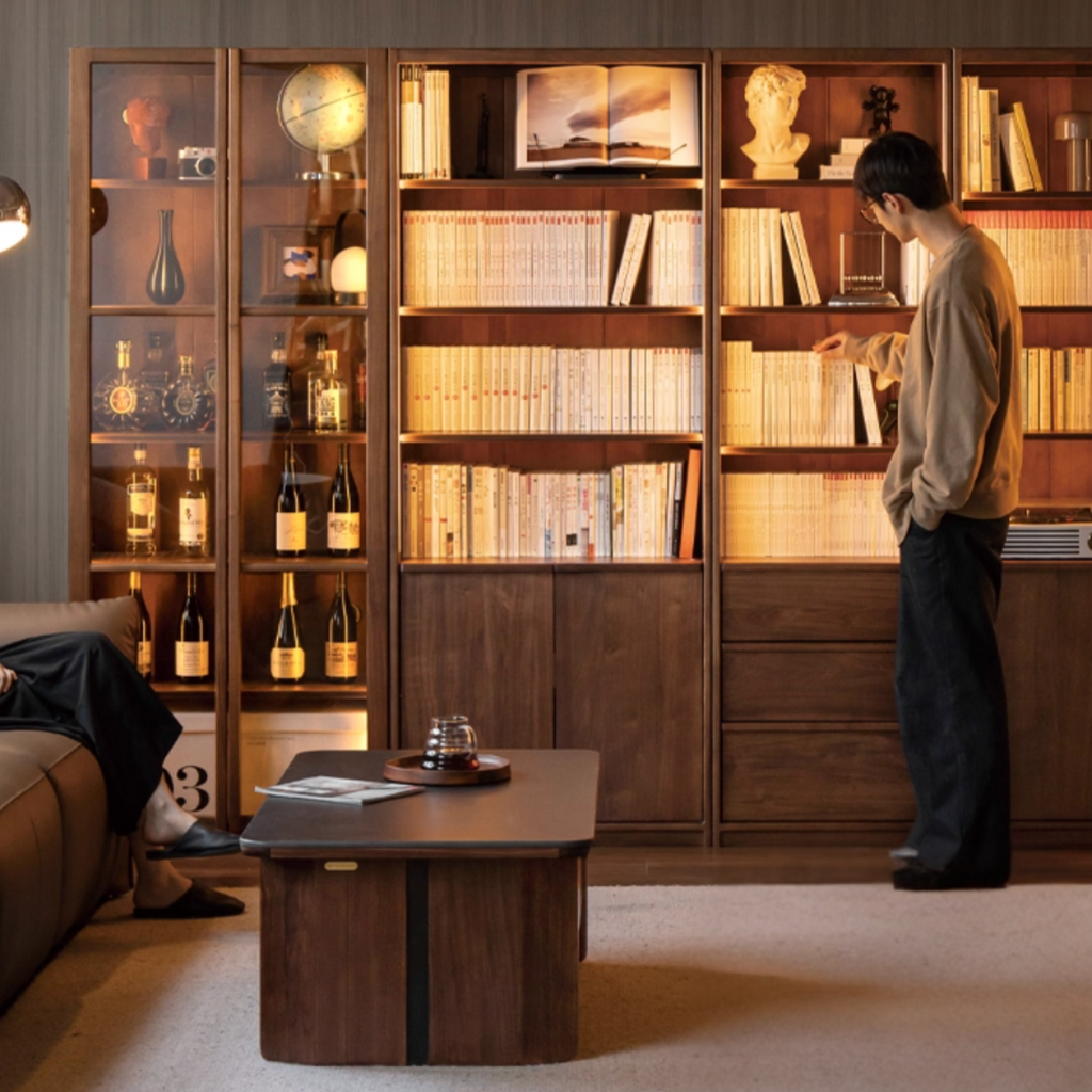 Black Walnut Solid Wood Light Luxury Bookcase and Storage