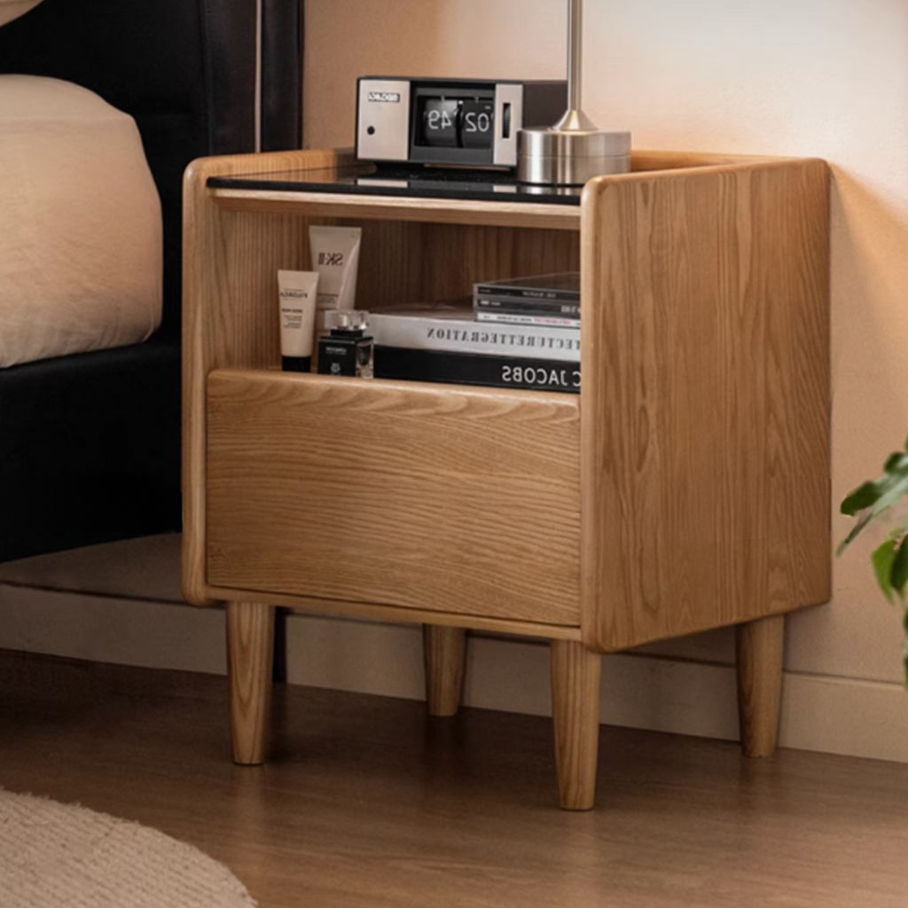 Ash, Cherry, Black walnut, Poplar, Solid Rubberwood Modern Nightstand.