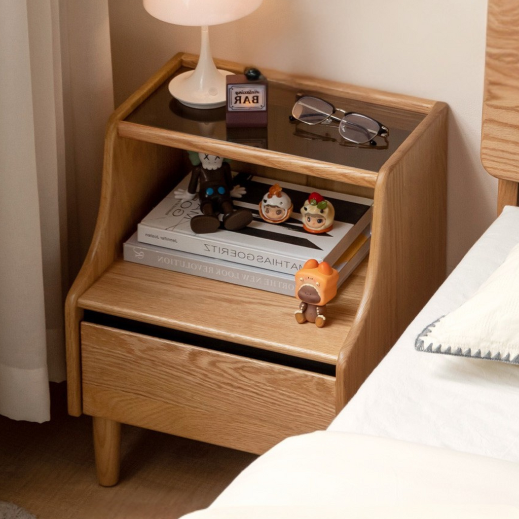 Rubberwood, Oak Solid Wood Log Style Nightstand