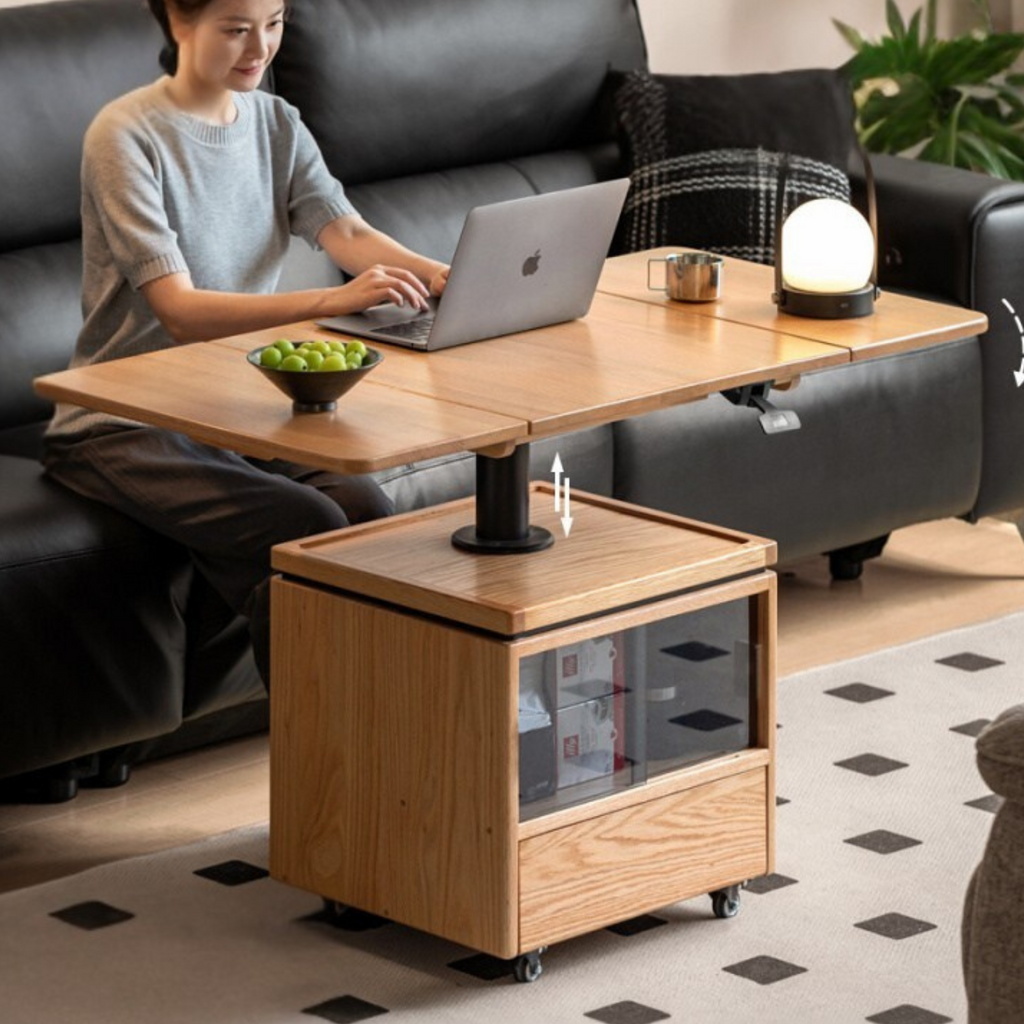 Oak Solid Wood Modern Style Lifting Mobile Coffee Table