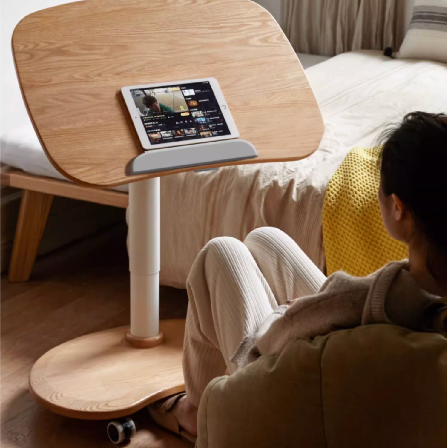 Oak Solid Wood Mobile Standing Desk