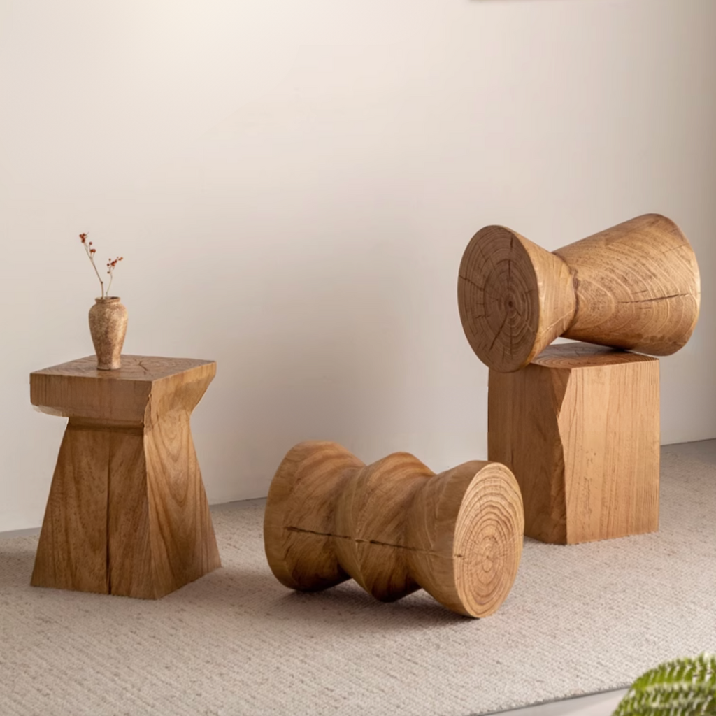 Pine Solid Wabi Sabi Style Side Table