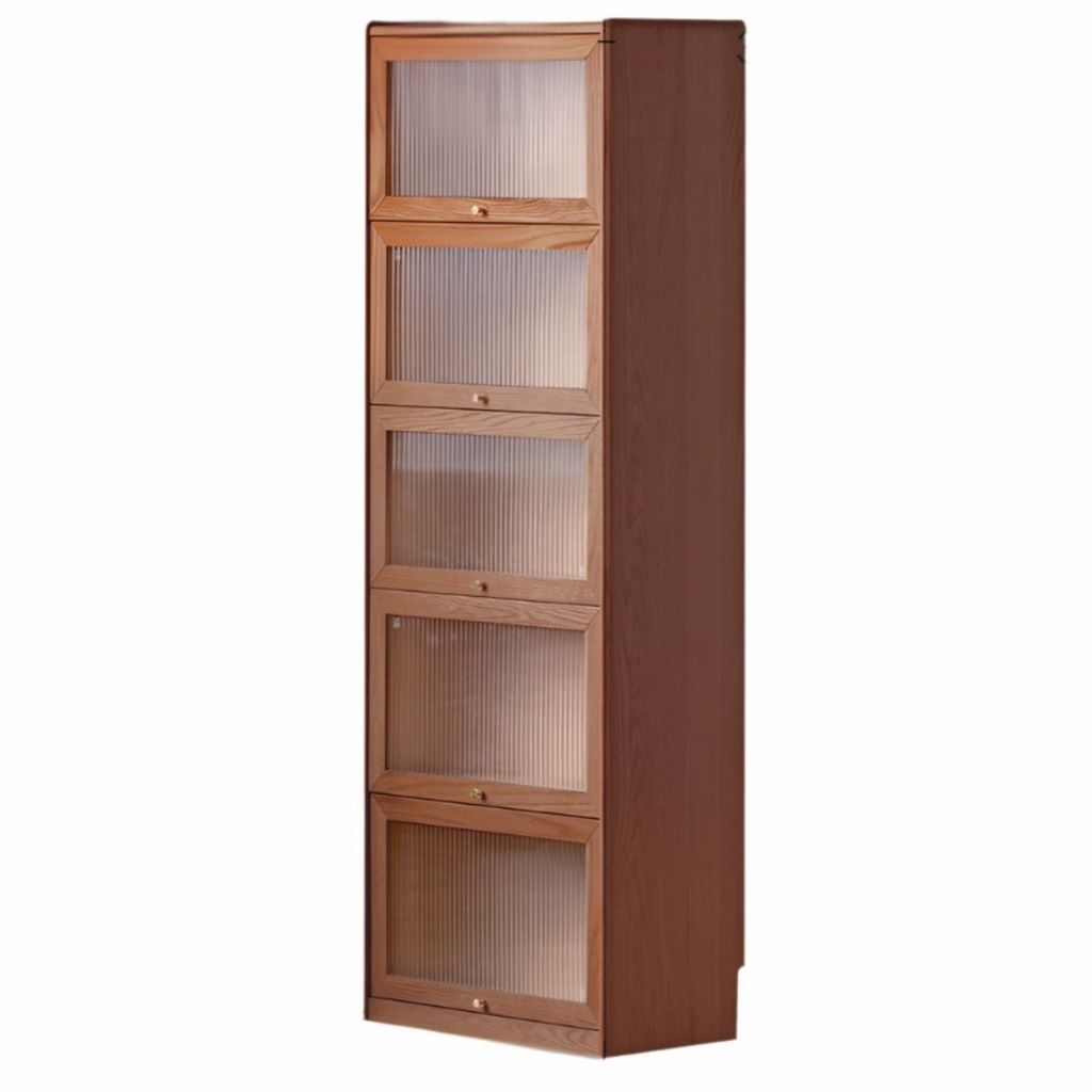 Oak Solid Wood Modern Glass Bookcase Combination