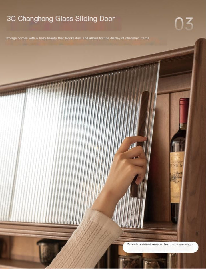 Black Walnut, Oak Solid Wood Light Luxury Style Rock Plate Storage Cabinet