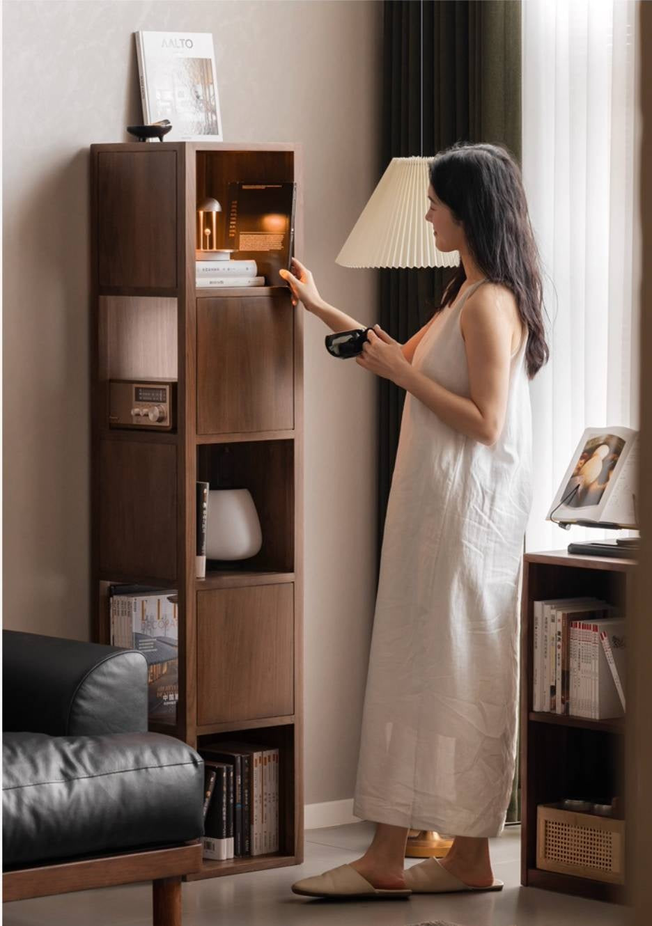 Black Walnut, Oak Solid Wood Corner Bookshelf