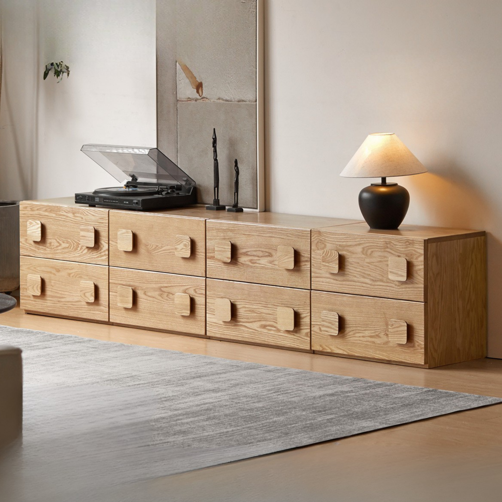 Ash Solid Wood Floor-Standing Module Combination TV Stand