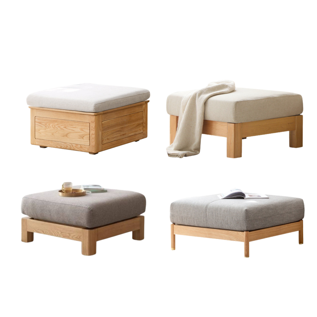 Ash, Oak, Black Walnut Solid Wood  Fabric Footstool-