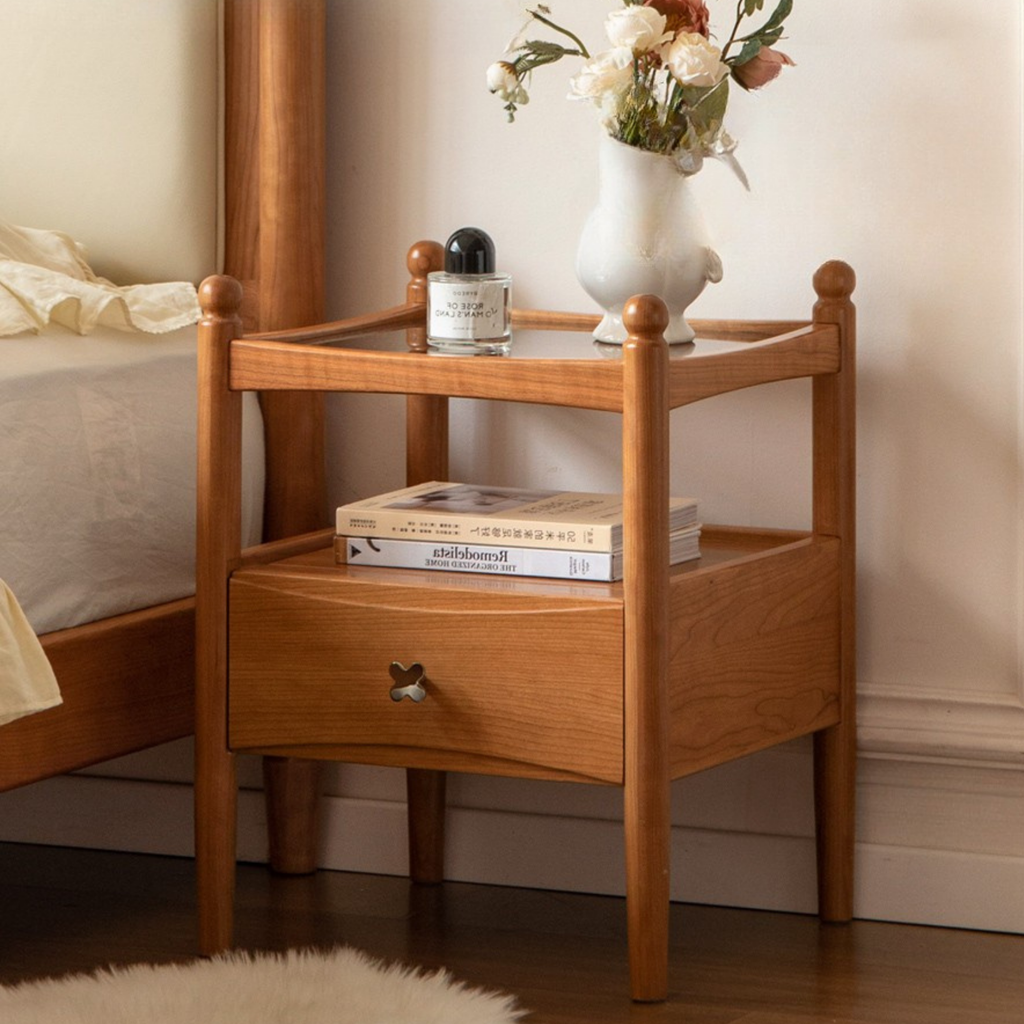 Cherry, Oak Solid Wood French Retro Nightstand