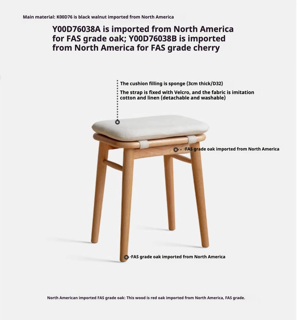 Black Walnut, Oak, Cherry, Rubberwood, Sandalwood Solid Wood Dressing Stool