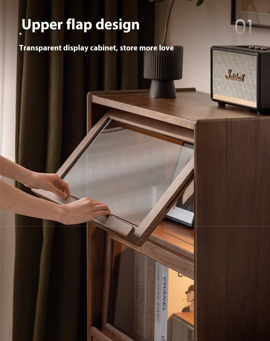 Black Walnut Solid Wood Modern Style Side Cabinet