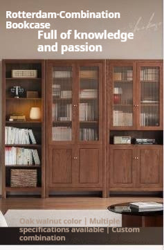 Solid Rubberwood, Oak Solid Wood Modern Bookcase