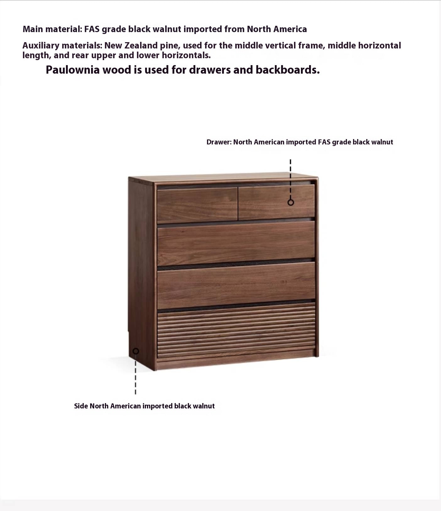 Black Walnut Solid Wood Italian Light Luxury Drawer