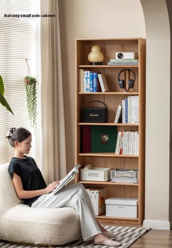 Oak Solid Wood Bookcase Storage Style Floor High