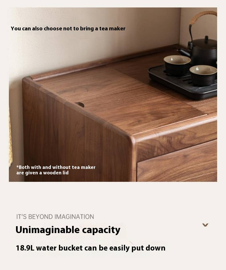 Black Walnut, Oak Solid Mobile Wood Tea Cabinet